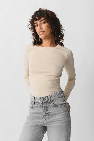 Beige Women Gina Tricot Basic Long Sleeve Top | 30ODLIZJB