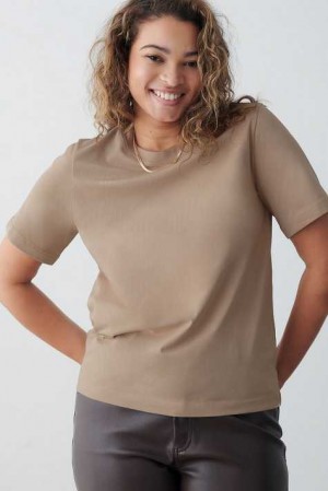 Beige Women Gina Tricot Basic Original T Shirts | 89AXGLDKB