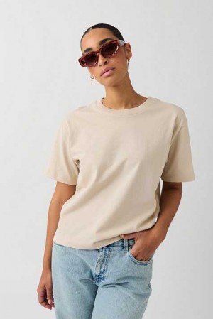 Beige Women Gina Tricot Basic T Shirts | 30AXQPSZJ