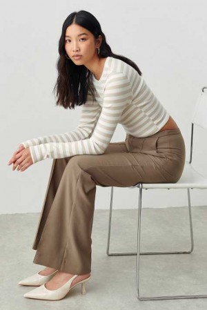 Beige Women Gina Tricot Bootcut Trousers | 81EUJBVOY