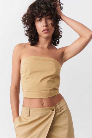 Beige Women Gina Tricot Chino Corset | 91SIDXRTW