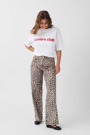 Beige Women Gina Tricot Leopard Jeans | 73LRKVHEZ