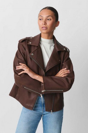 Beige Women Gina Tricot Oversized Pu Biker Jacket | 68AMUIZSG