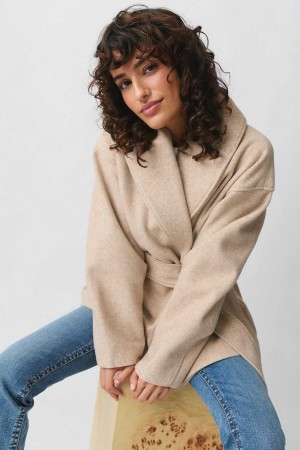 Beige Women Gina Tricot Shawl Collar Short Coat | 29DHEUOYQ