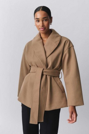 Beige Women Gina Tricot Shawl Collar Short Coat | 98WCVQXMF