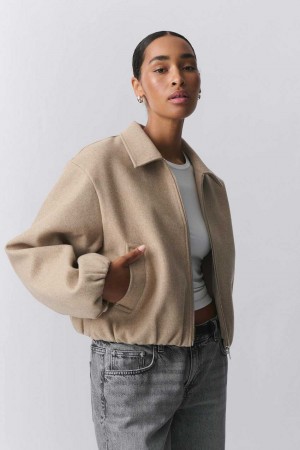 Beige Women Gina Tricot Short Felt Jacket | 17CJKDWBO