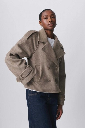 Beige Women Gina Tricot Short Felt Trench Jacket | 78WNGDMAC