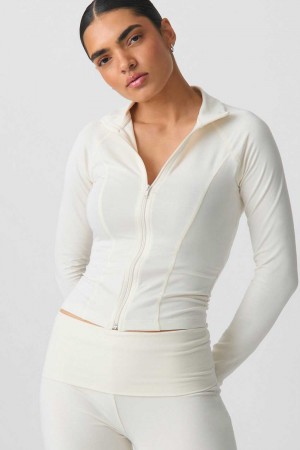 Beige Women Gina Tricot Soft Touch Zip Jacket | 13EPAWMOR