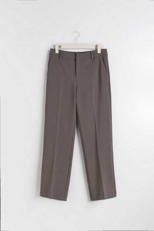 Beige Women Gina Tricot Straight Petite Trousers | 57OJADULH