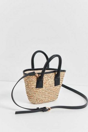 Beige Women Gina Tricot Straw Contrast Bag | 14XPKTQZD