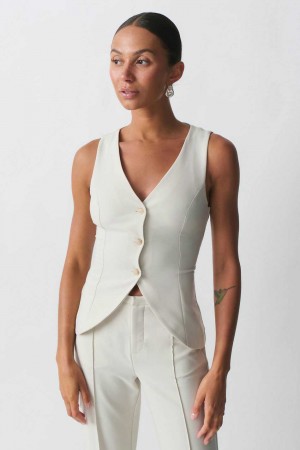 Beige Women Gina Tricot Tailored V-neck Vest | 47KDCXRMG