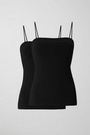 Black Women Gina Tricot 2-pack Long Tank Top | 09KGZPHFW