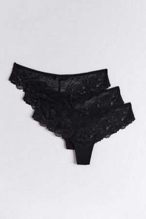 Black Women Gina Tricot 3-pack Lace Thong | 85FARBGCV