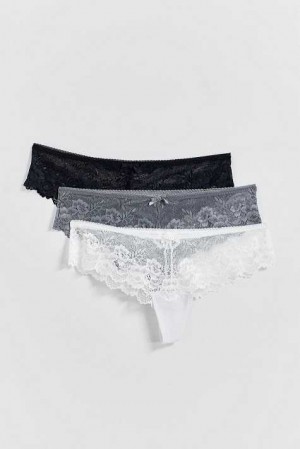 Black Women Gina Tricot 3-pack Lace Thong | 40PKWTAGX