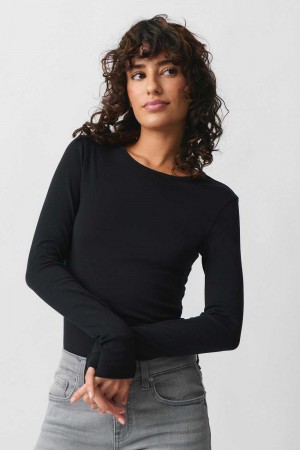 Black Women Gina Tricot Basic Long Sleeve Top | 06LREJXCD