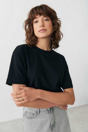 Black Women Gina Tricot Basic T Shirts | 89SOFPQMW