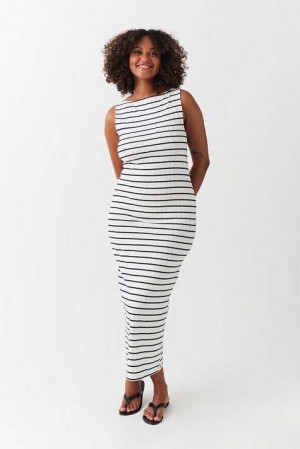 Black Women Gina Tricot Boatneck Rib Dress | 36EHWZFLU