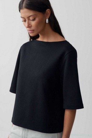 Black Women Gina Tricot Boatneck Top | 93EJVCQRN