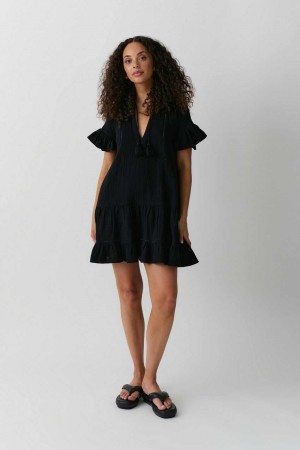 Black Women Gina Tricot Boho Beach Dress | 71ZPFUSYQ