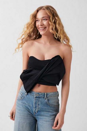 Black Women Gina Tricot Bow Denim Top | 06DLZSQYU