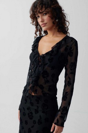 Black Women Gina Tricot Burnout Blouse | 64YQACTSK