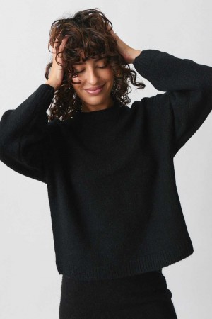 Black Women Gina Tricot Crew Neck Knitted Sweaters | 60ACGLMXE