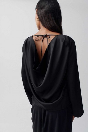 Black Women Gina Tricot Draped Blouse | 52WCBFIQO