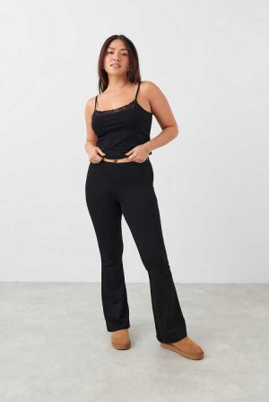 Black Women Gina Tricot Flare Jersey Trousers | 63TRQKEVF