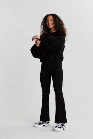 Black Women Gina Tricot Flare Petite Jersey Trousers | 64AUKJSND