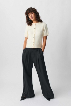 Black Women Gina Tricot Fluid Wide Trousers | 32UPFNDJI