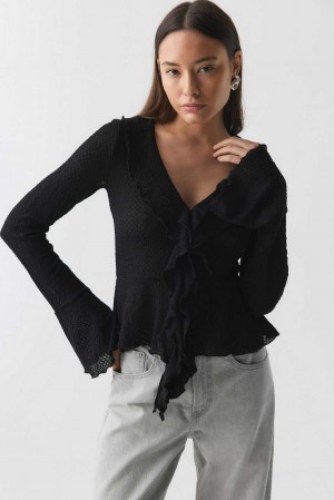 Black Women Gina Tricot Frill Top | 87LYPQMBX