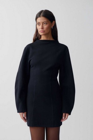 Black Women Gina Tricot Funnel Neck Dress | 85UEARJHB