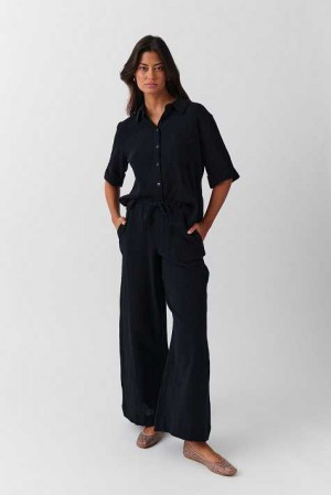 Black Women Gina Tricot Gauze Trousers | 03UBNZFQE