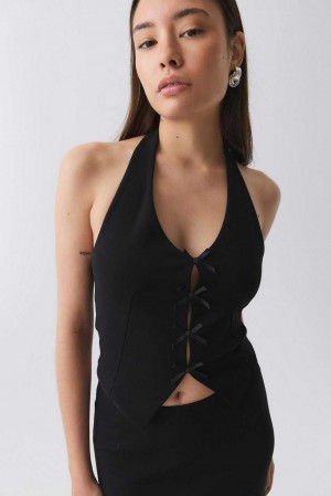 Black Women Gina Tricot Halterneck Vest | 02JTZOYKG