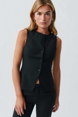 Black Women Gina Tricot High Neck Suit Vest | 74ITACONS