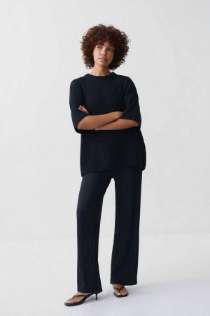 Black Women Gina Tricot Jersey Plisse Trousers | 37KGXCHWL