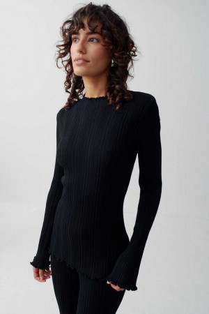 Black Women Gina Tricot Knitted Babylock Top | 43JFUABRK