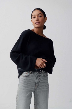 Black Women Gina Tricot Knitted Boatneck Sweaters | 68BJLWVDK