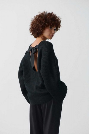 Black Women Gina Tricot Knitted Bow Sweaters | 16KIURXDN