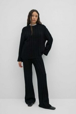 Black Women Gina Tricot Knitted Cable Trousers | 09EOADPQH