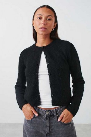 Black Women Gina Tricot Knitted Cardigan | 85ZCVMALH