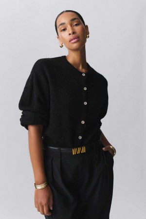 Black Women Gina Tricot Knitted Cardigan | 15ZDNPULA