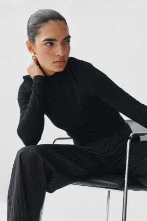 Black Women Gina Tricot Knitted Long Sleeve Top | 08GQDWMUA