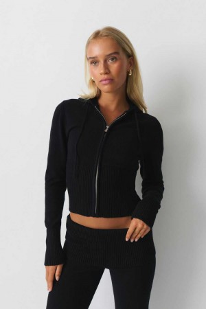 Black Women Gina Tricot Knitted Lounge Jacket | 82TAXRQYP