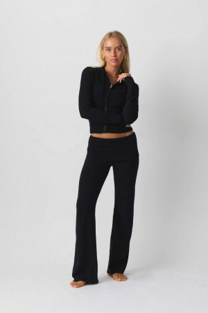 Black Women Gina Tricot Knitted Lounge Trousers | 65LYISBDP