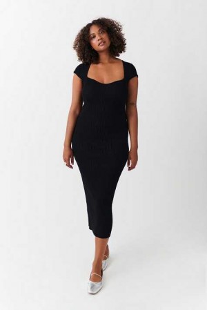 Black Women Gina Tricot Knitted Midi Dress | 81XNSMFPE