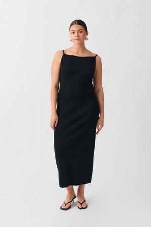 Black Women Gina Tricot Knitted Strap Dress | 80MSPXIOK