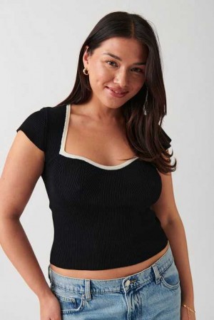 Black Women Gina Tricot Knitted Sweaters | 82TOMWKHX