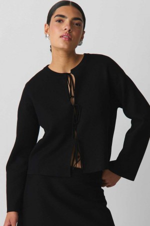 Black Women Gina Tricot Knitted Tie Cardigan | 79XERLFKN