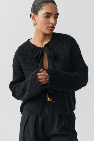 Black Women Gina Tricot Knitted Tie Cardigan | 20QBILNRW